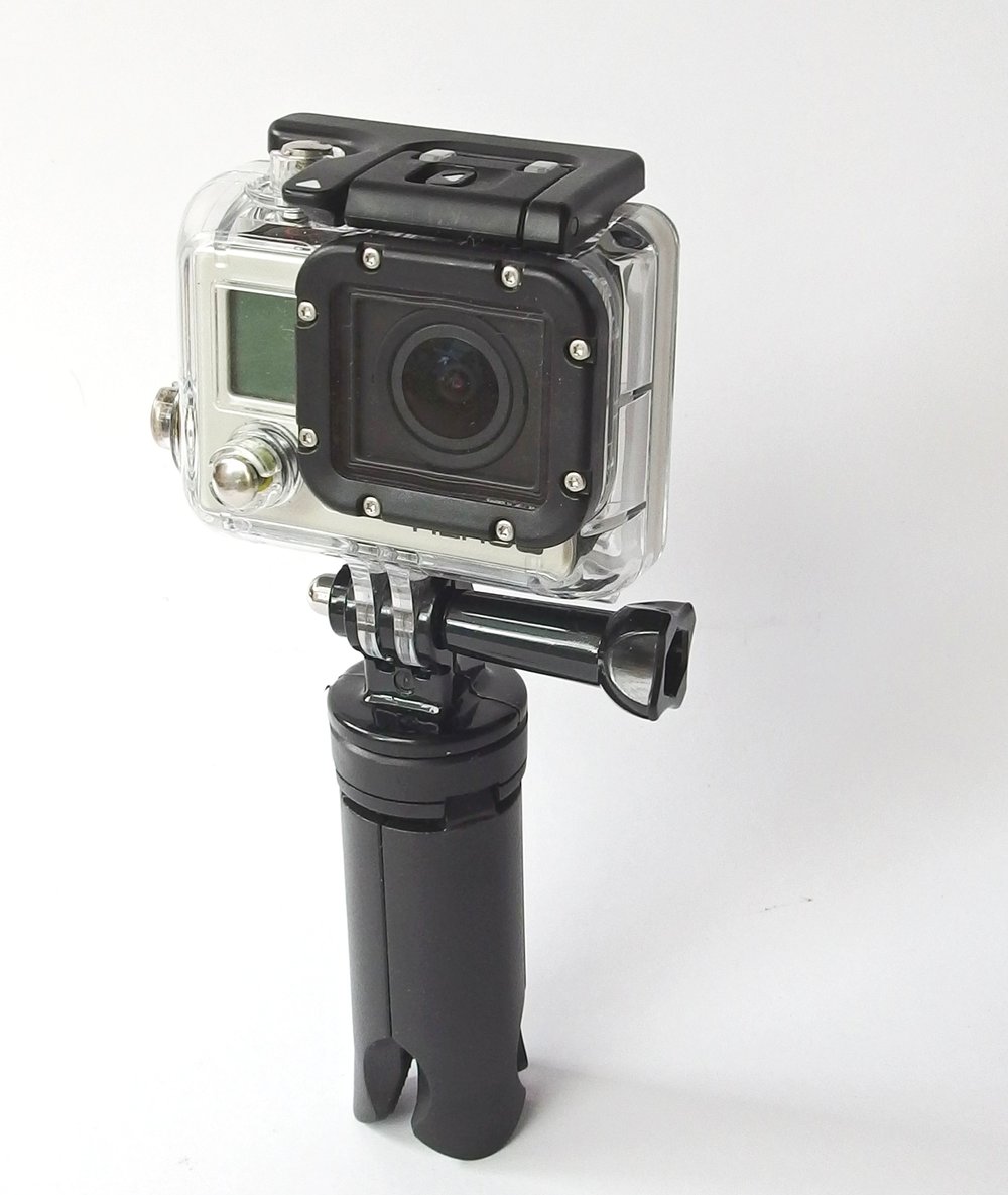 Thumb screw and action camera mount with Mini Tripod
