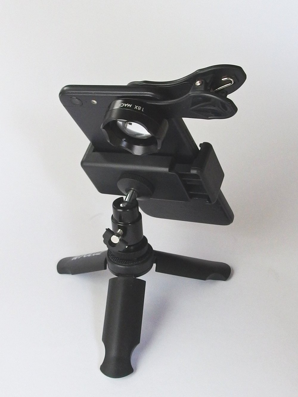 Mini Tripod with Ball Head, Phone Bracket and Clip-on Macro lens